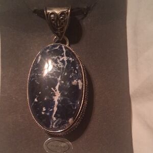 Artisan Blue and Silver Oval Pendant Necklace